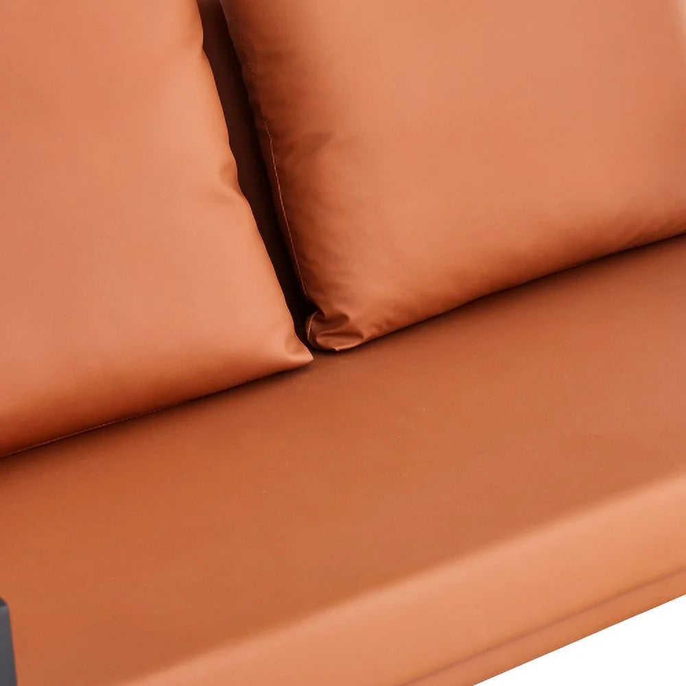 Sofá moderno de 2 plazas con 2 cojines – cuero PU, espuma de alta densidad, estructura metálica negra revestida, color marrón