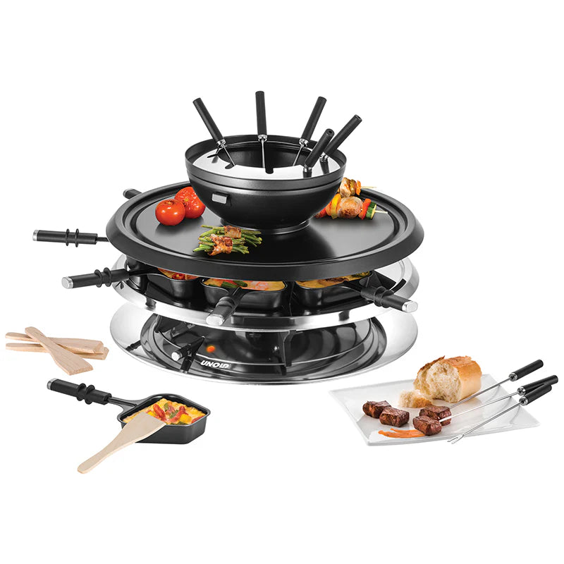 2025 Raclette Multi 4 en 1 – Raclette, parrilla, crepes y plancha para pancakes