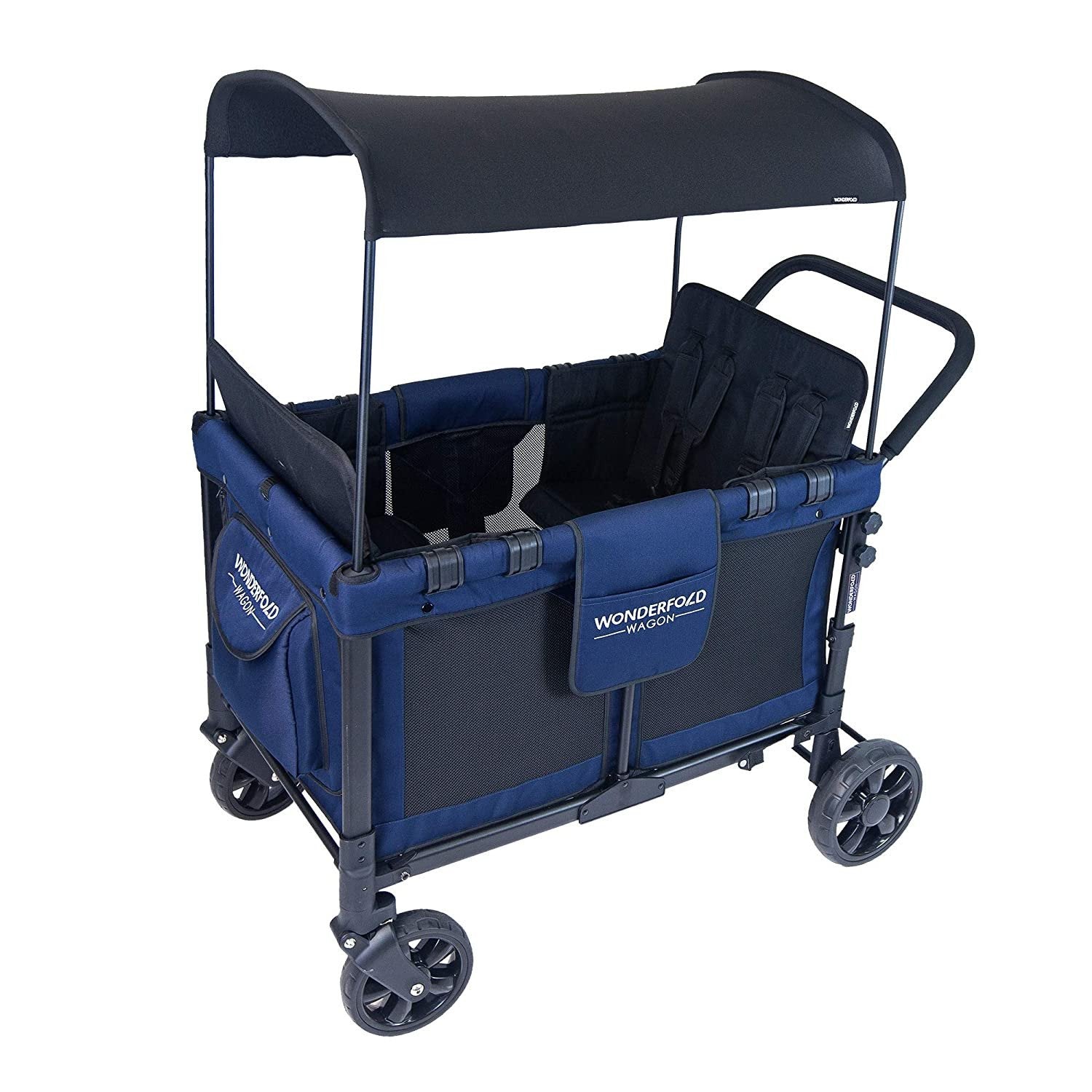 2025 Carro Multifuncional para Bebé, Cochecito Plegable para Cuatro Pasajeros con Capota Reversible y Removible, y Sillas para hasta 4 Niños Pequeños, Color Azul Marino