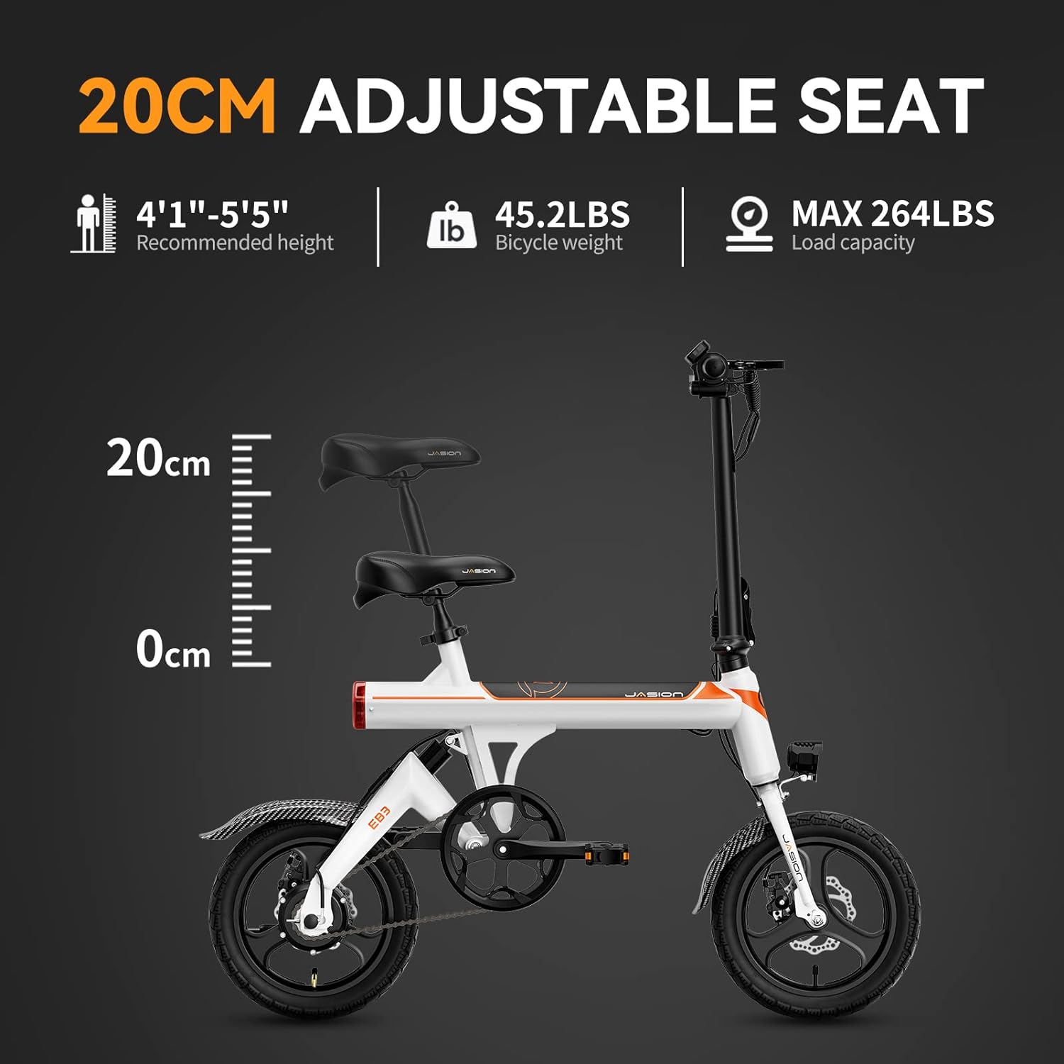 Bicicleta eléctrica EB3 para adultos, velocidad hasta 34 km/h, motor potente de 500W, batería de 270Wh, suspensión trasera, 3 niveles de asistencia, bicicleta plegable de 14 pulgadas para adultos y adolescentes, conforme a UL2849