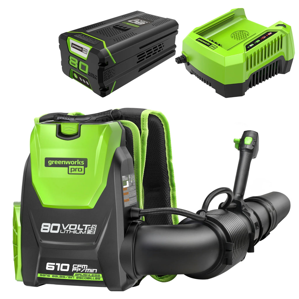 2025 Soplador de mochila inalámbrico 80V 610 CFM con boquilla única, batería de 4.0Ah y cargador