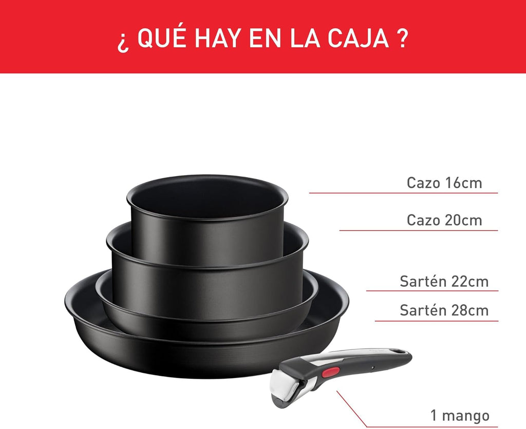 Tefal Ingenio Unlimited On - Juego de 3 Cazos 16/18/20 cm + Mango extraíble | Apto inducción, antiadherentes, revestimiento titanio, Thermo-signal, sin PFOA, apto lavavajillas y horno