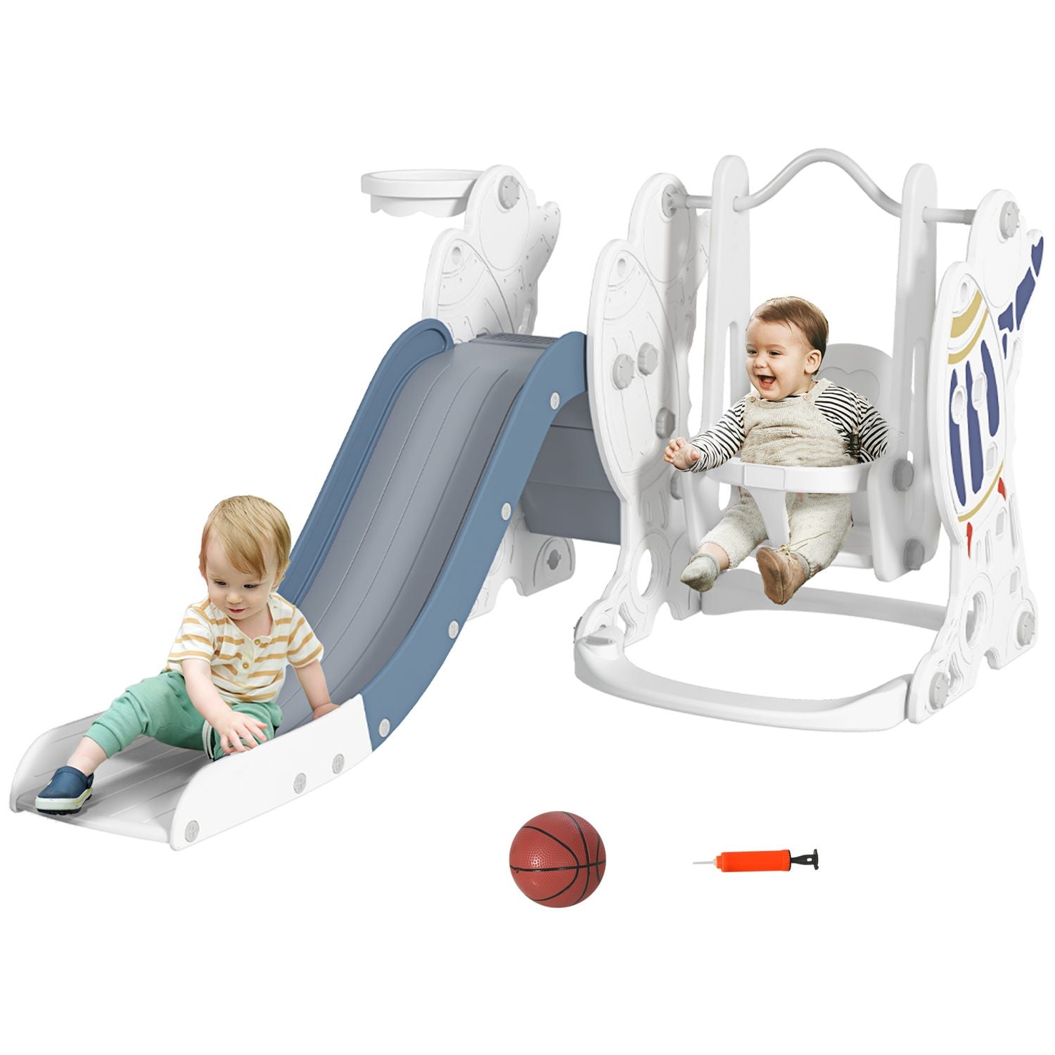 Juego De Tobogán Y Columpio Para Niños 3 En 1 Blanco Y Azul Aiyaplay