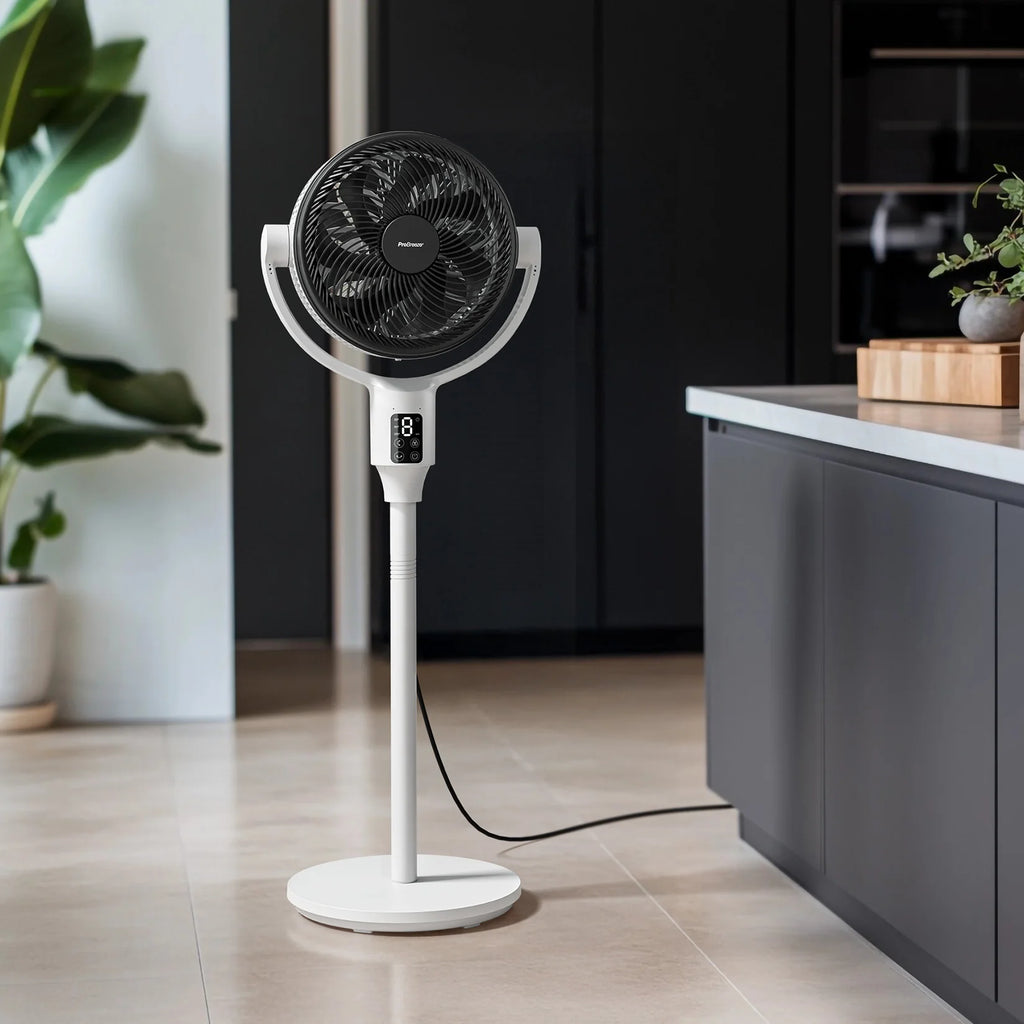2025 Ventilador de Pie Híbrido AirFlo Plus™ 44" – Circulador de Aire Ultra Silencioso – Blanco