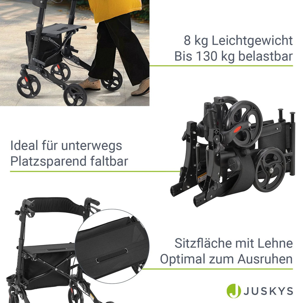2025 Andador de aluminio Vital con asiento – Ligero, plegable y seguro