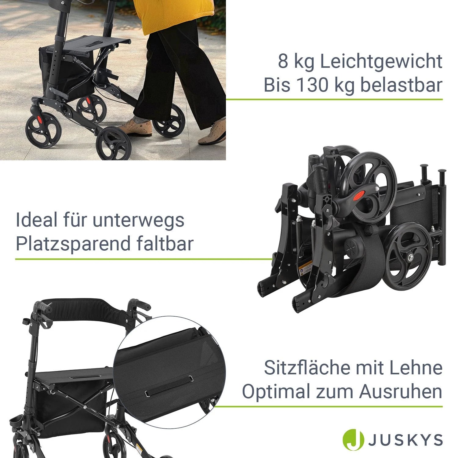 2025 Andador de aluminio Vital con asiento – Ligero, plegable y seguro