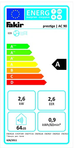 2025 Fakir Prestige AC 90 – Aire Acondicionado Móvil | Enfriador de Aire con 3 Modos de Viento + Función Automática, Temporizador y Control Remoto | Ventilador Auxiliar para Estancias de Hasta 85 m³ | Blanco | 2600 Vatios