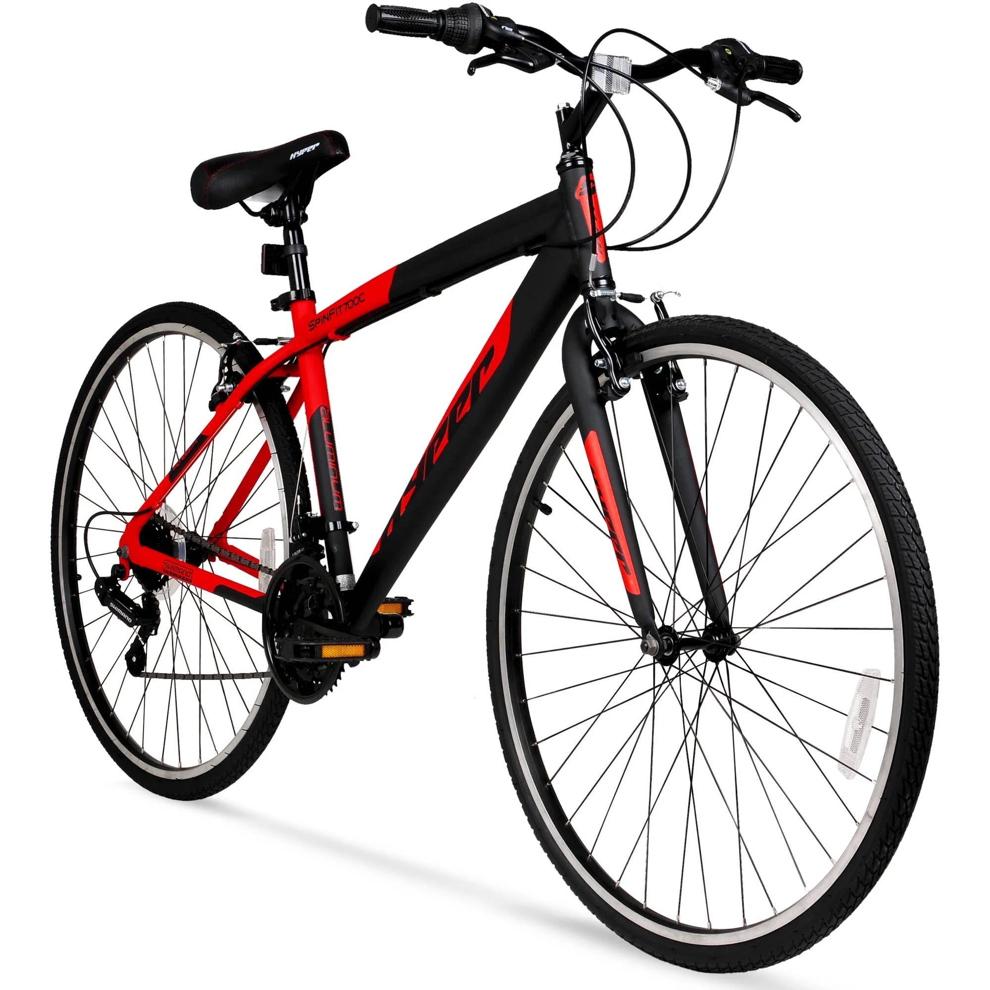 Bicicleta híbrida Hyper Spin Fit para hombre, 700c, negra y roja