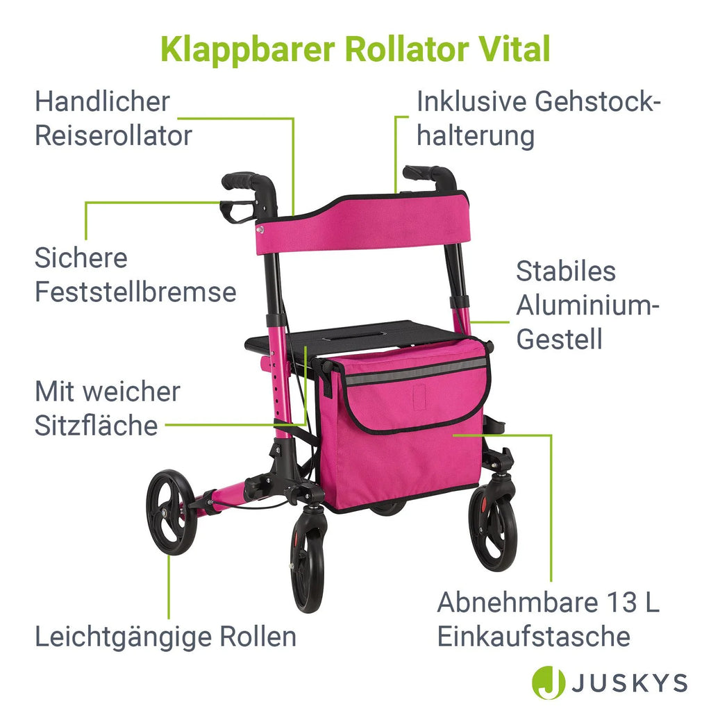 2025 Andador de aluminio Vital con asiento – Ligero, plegable y seguro