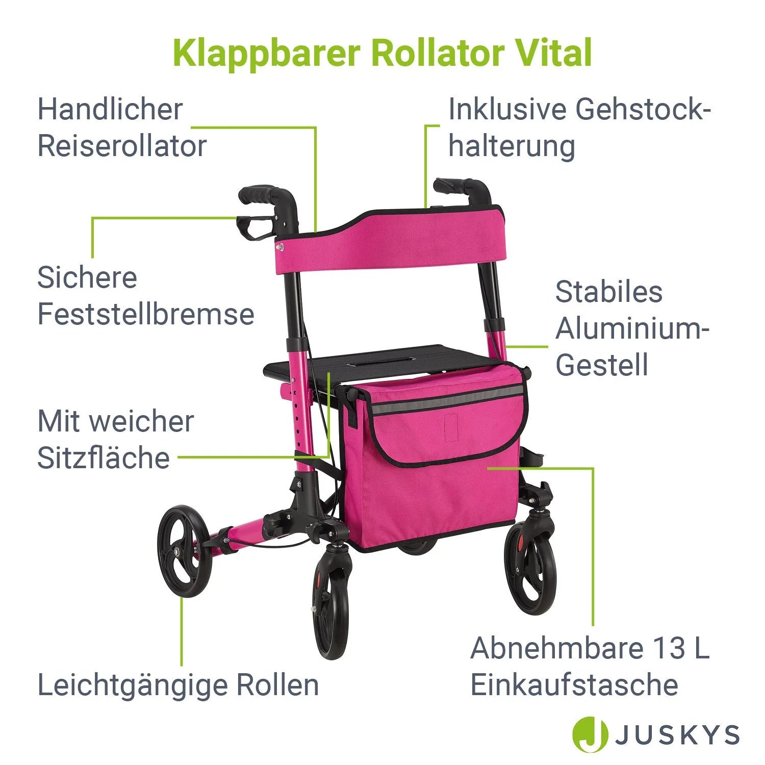 2025 Andador de aluminio Vital con asiento – Ligero, plegable y seguro