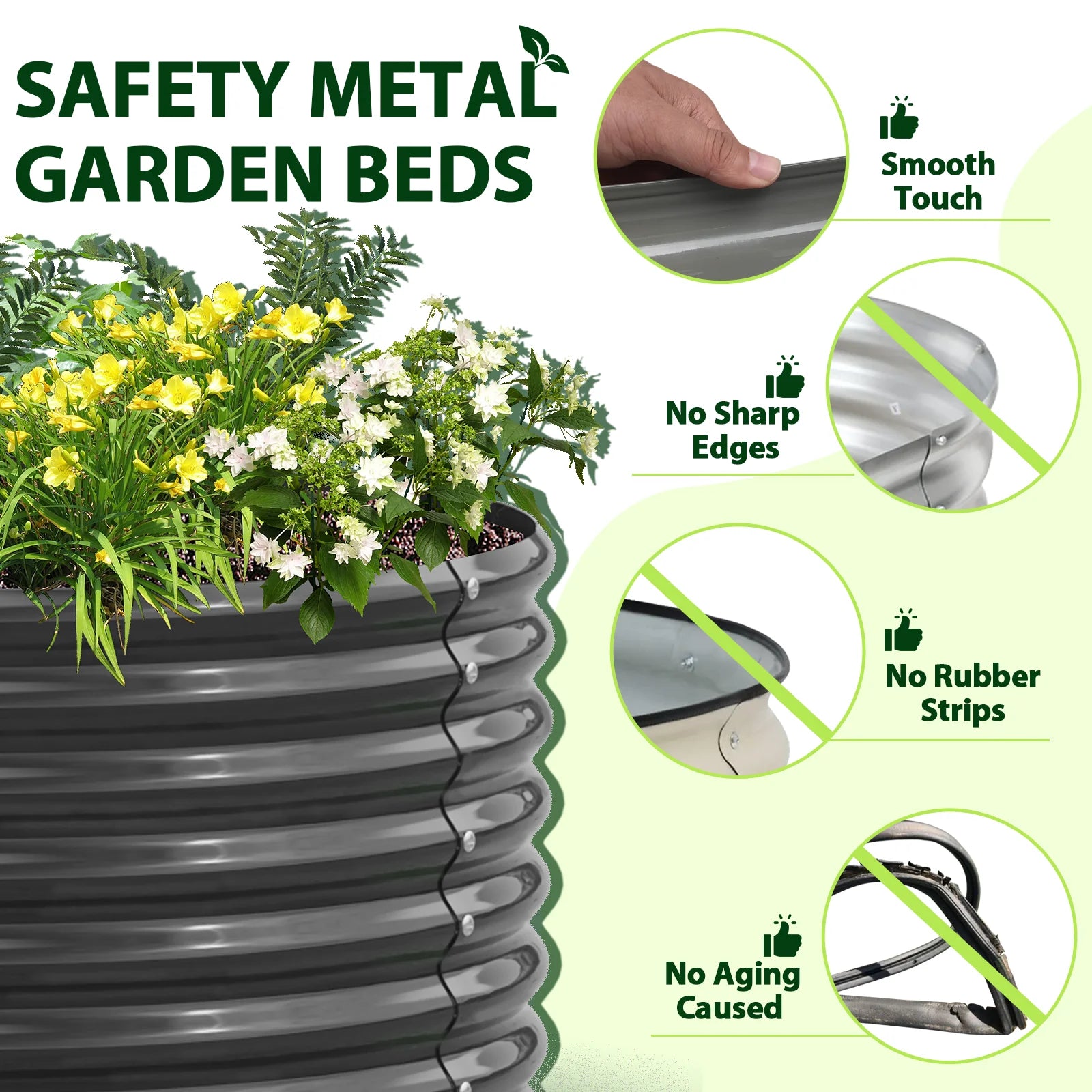 2025 TRAMULL Jardinera elevada en acero galvanizado, 244 x 122 x 60 cm, ovalada, modular, para exterior (Gris cuarzo)