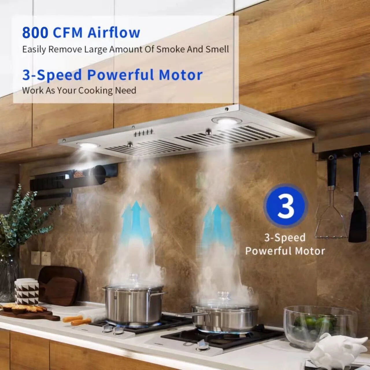 Campana extractora empotrada Zomagas de 30 pulgadas de acero inoxidable de 600 CFM con iluminación LED