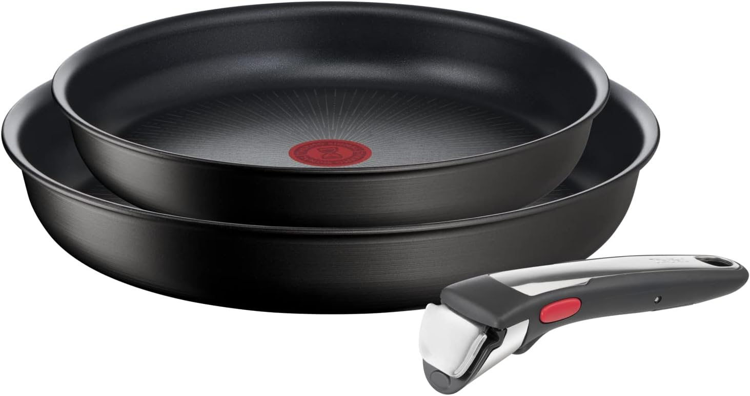 Tefal Ingenio Unlimited On - Juego de 3 Cazos 16/18/20 cm + Mango extraíble | Apto inducción, antiadherentes, revestimiento titanio, Thermo-signal, sin PFOA, apto lavavajillas y horno