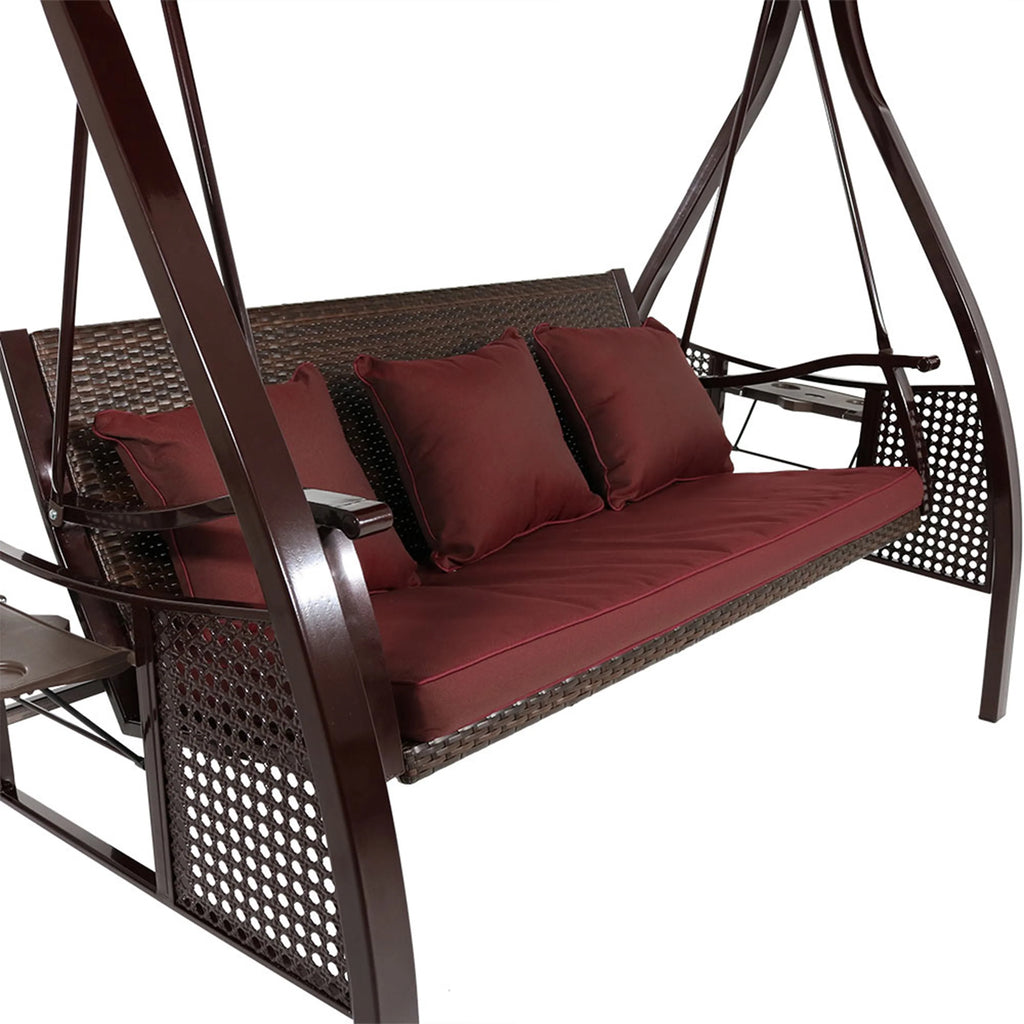 2025 Columpio de Jardín Sunnydaze Deluxe para 3 Personas con Toldo y Mesas Laterales