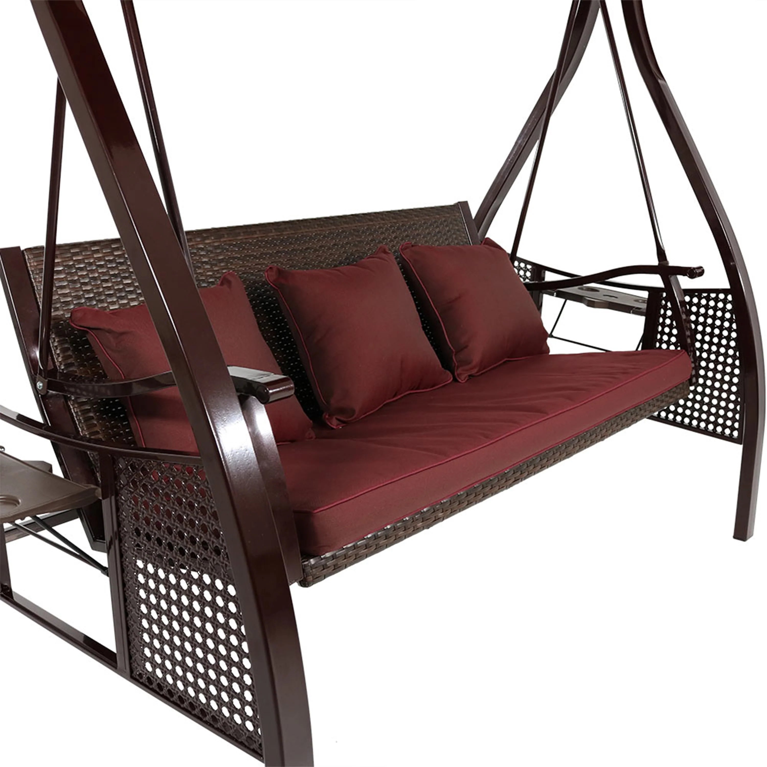 2025 Columpio de Jardín Sunnydaze Deluxe para 3 Personas con Toldo y Mesas Laterales