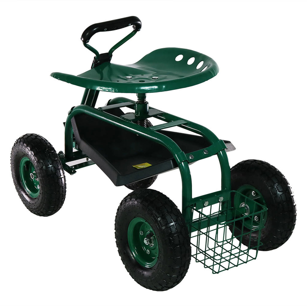 2025 Carrito de Jardín Rodante Sunnydaze con Asiento Giratorio y Manillar de Dirección