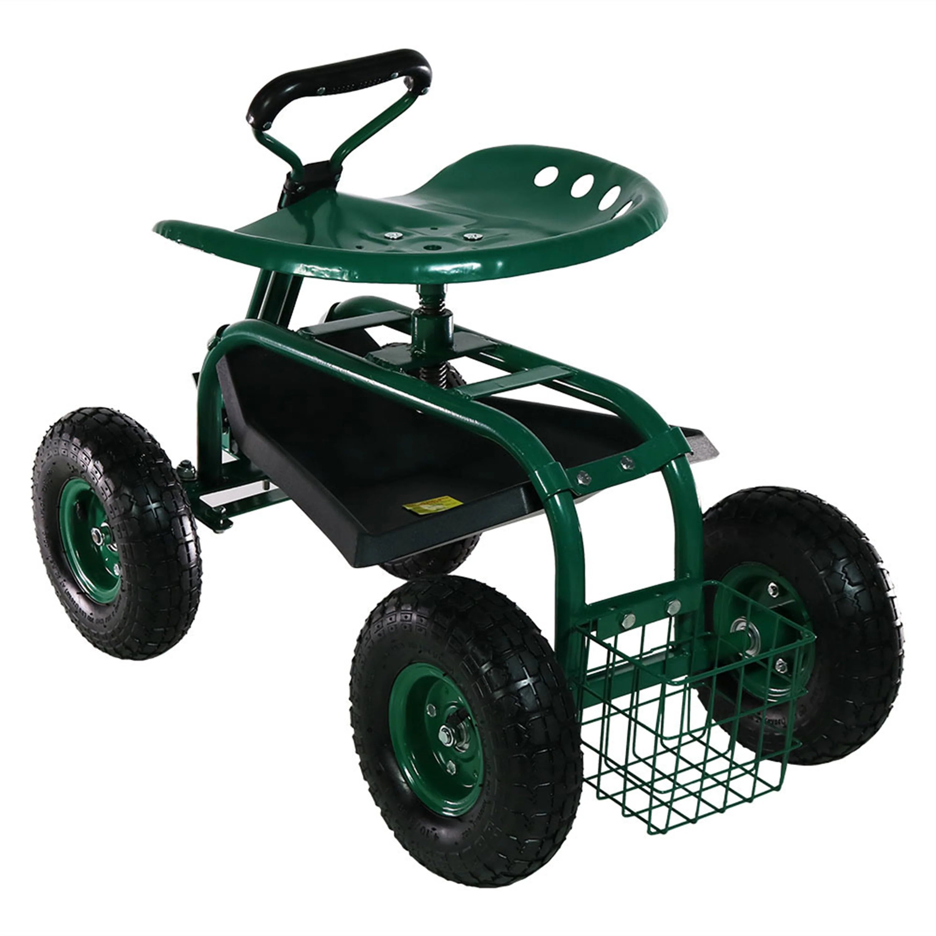 2025 Carrito de Jardín Rodante Sunnydaze con Asiento Giratorio y Manillar de Dirección