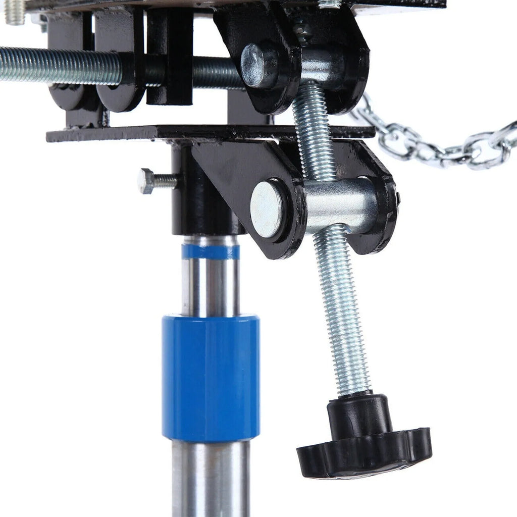 Gato hidráulico vertical para transmisión de vehículos, capacidad de 0,75 toneladas (1660 lb), altura de elevación de 84 a 178 cm, ruedas giratorias de 360° y pedal, color azul