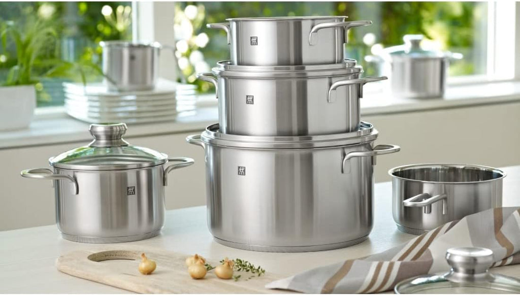 ZWILLING 5-Piece Cookware Set, 4 Lids, Suitable for Induction, Stainless Steel, Passion, Bright Grey, Diameter 16 cm, Diameter 20 cm, Diameter 24 cm, Diameter 28 cm