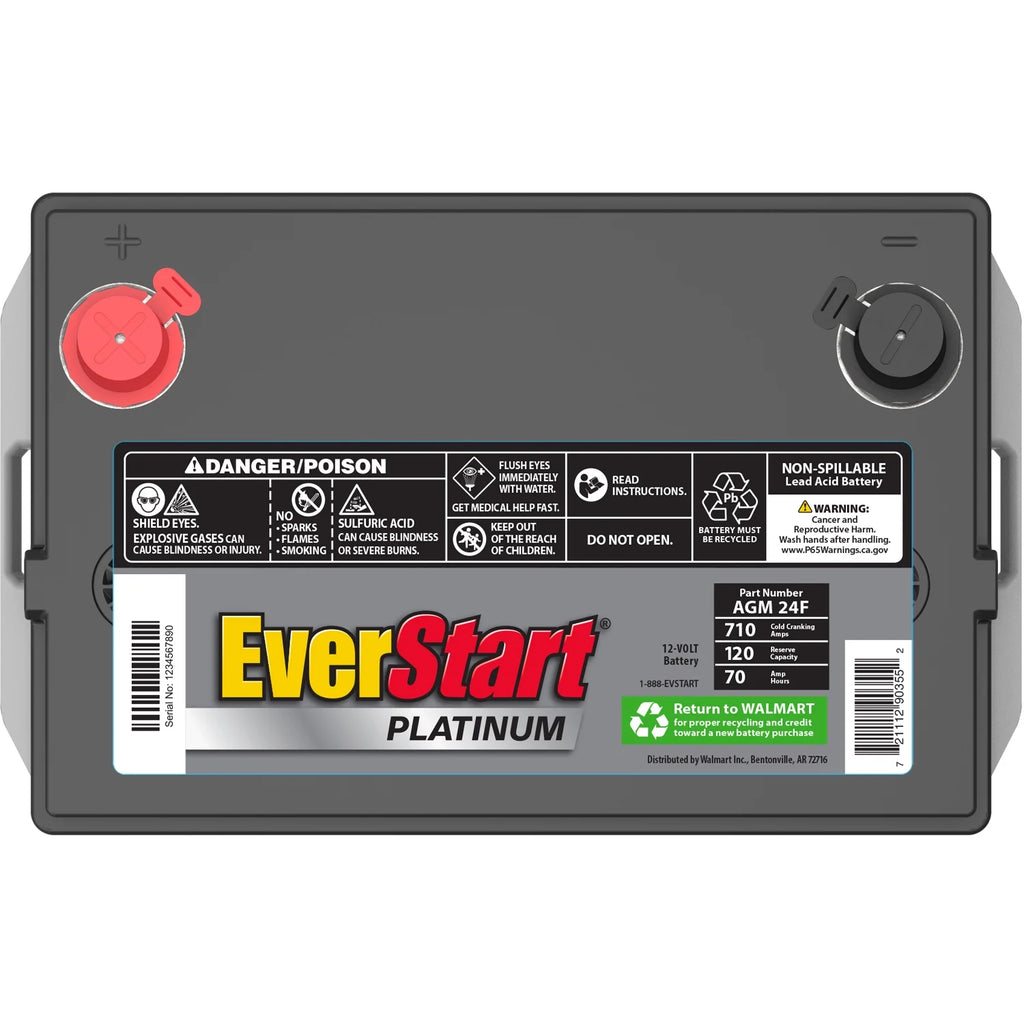 2025 Batería Automotriz EverStart Platinum AGM, Tamaño de Grupo 24F, 12 Voltios, 750 CCA