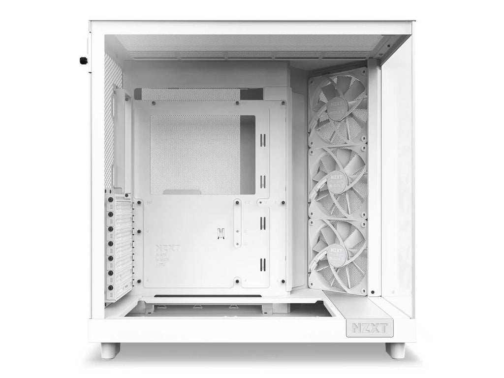 2025 NZXT H6 FLOW - Caja compacta de torre intermedia de doble cámara con flujo de aire, color blanco, CC-H61FW-01