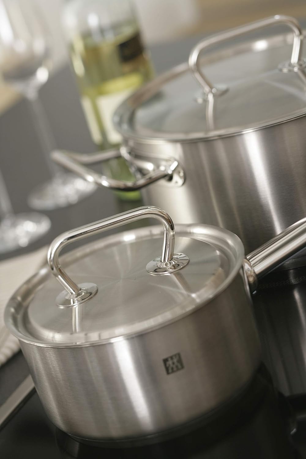 ZWILLING 5-Piece Cookware Set, 4 Lids, Suitable for Induction, Stainless Steel, Passion, Bright Grey, Diameter 16 cm, Diameter 20 cm, Diameter 24 cm, Diameter 28 cm