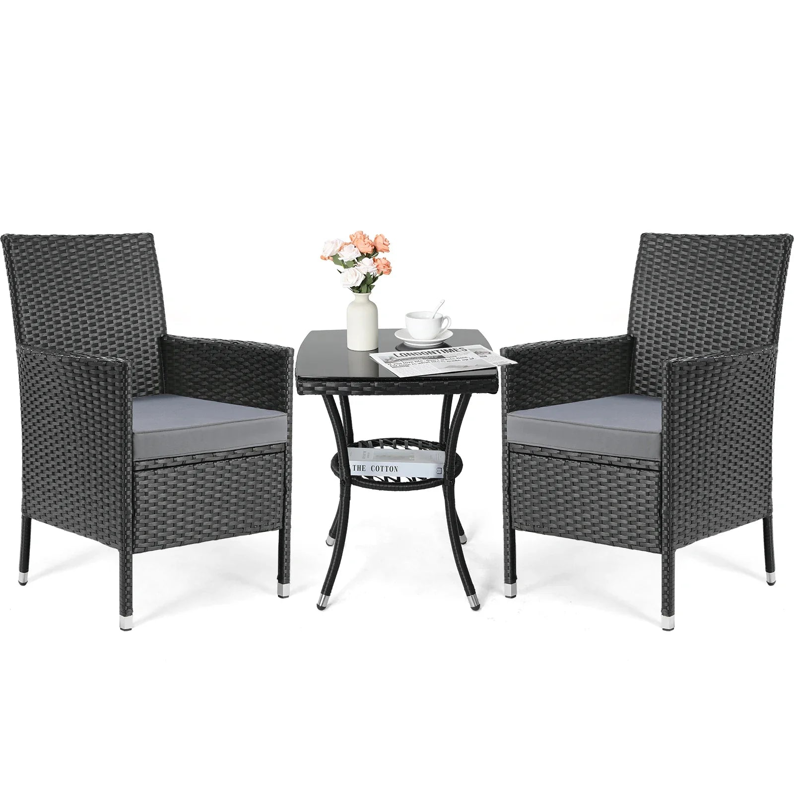 2025 Conjunto de muebles de jardín de ratán de 3 piezas – Elegante conjunto de asientos para balcón, terraza y jardín