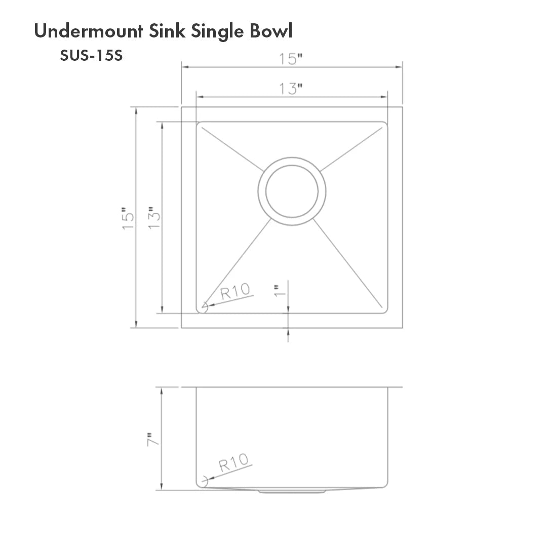 Fregadero de Bar de Cubeta Única de 15 Pulgadas con Montaje Bajo Encimera en Acero Inoxidable Satinado ZLINE Boreal (SUS-15S)