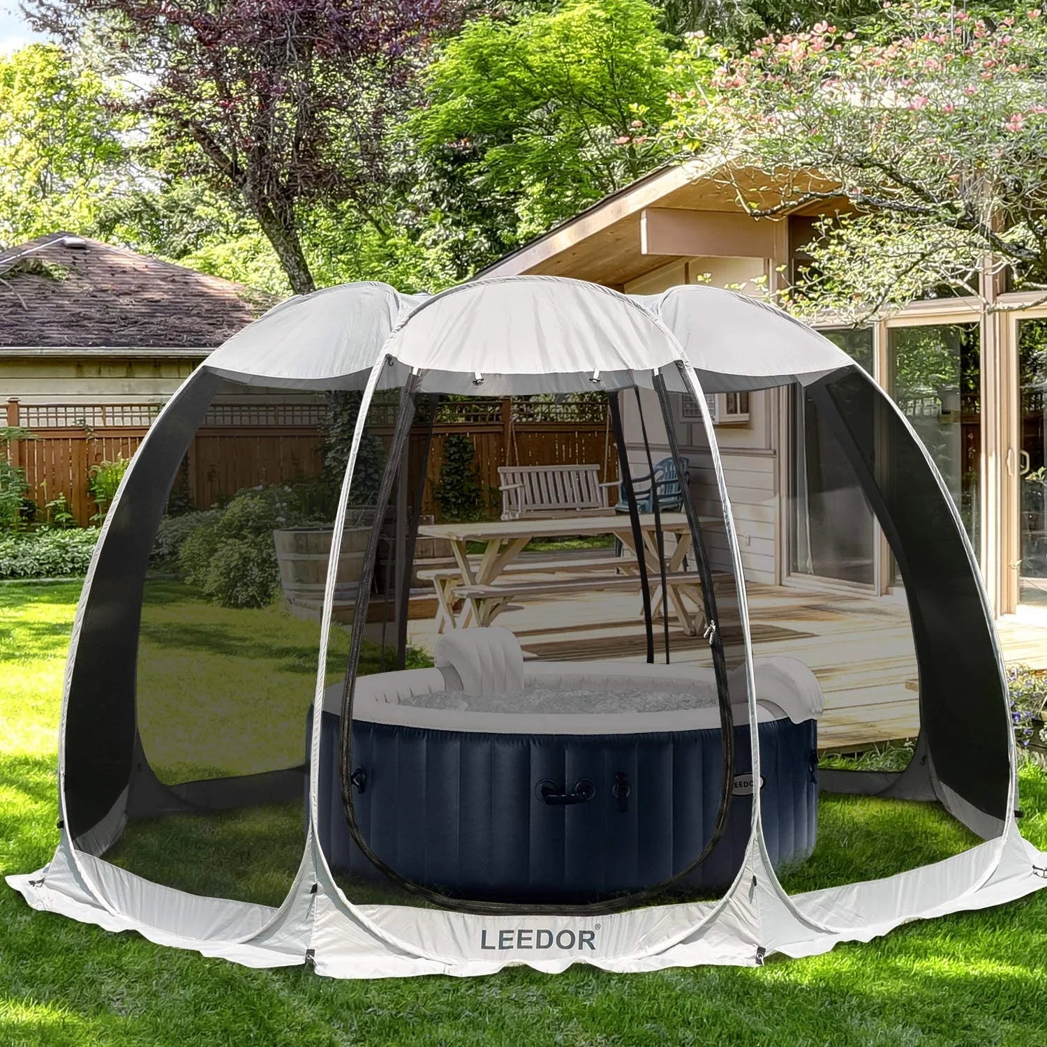 Leedor Cobertura Instantánea con Mosquitero – Pabellón exterior 10'x10' para terraza, protección solar, color gris