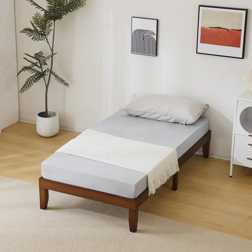 2025 Estructura de cama individual de madera con acabado marrón – diseño robusto y sencillo, 197,2 x 96,5 x 30,5 cm – ideal para habitación infantil.