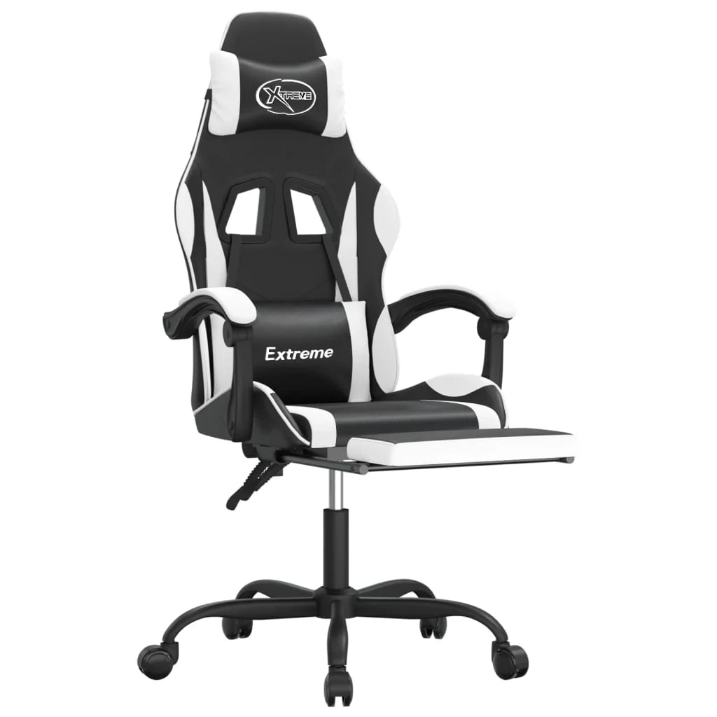 2025 Silla gaming giratoria reposapiés cuero sintético negro blanco V8635