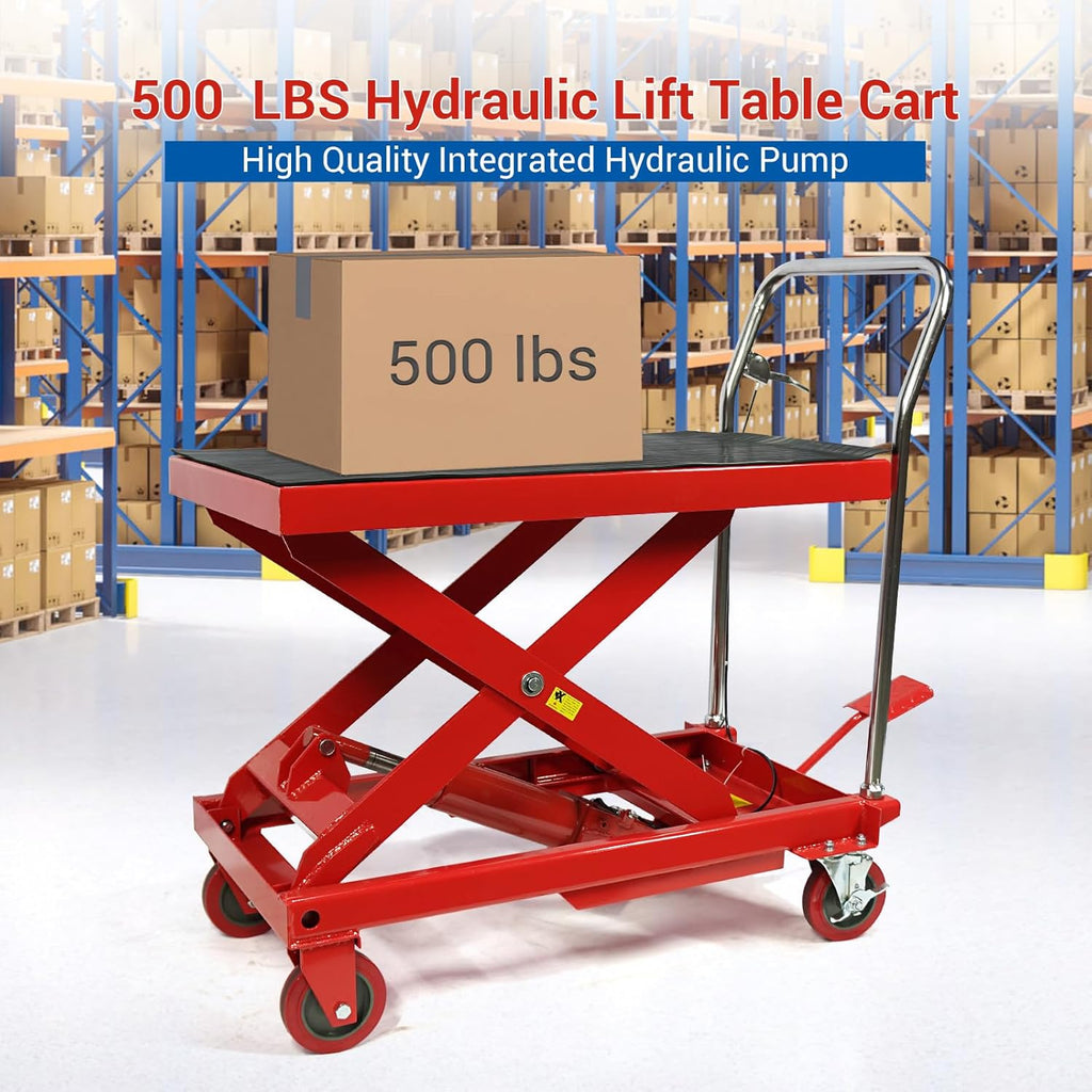 2025 Mesa elevadora hidráulica de tijera doble, capacidad 500 lbs, altura de elevación 30", carrito con 4 ruedas y base antideslizante, para manipulación y transporte de materiales