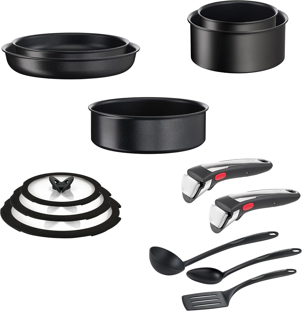 Tefal Ingenio Unlimited On - Juego de 3 Cazos 16/18/20 cm + Mango extraíble | Apto inducción, antiadherentes, revestimiento titanio, Thermo-signal, sin PFOA, apto lavavajillas y horno