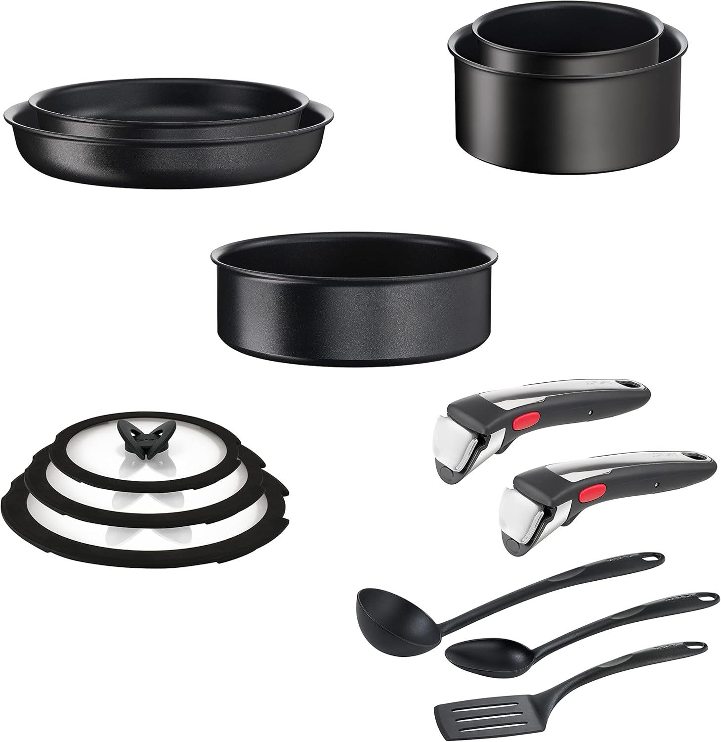 Tefal Ingenio Unlimited On - Juego de 3 Cazos 16/18/20 cm + Mango extraíble | Apto inducción, antiadherentes, revestimiento titanio, Thermo-signal, sin PFOA, apto lavavajillas y horno