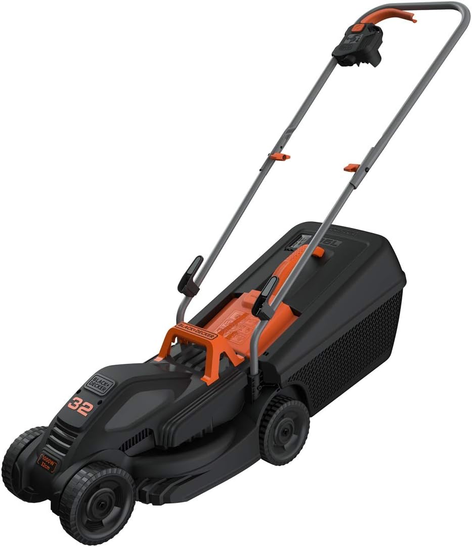 BLACK+DECKER Cortacésped con Manillar de Tipo Bicicleta 1600W, Ancho de Corte 38cm, Sistema E-Drive, EdgeMax y SoftTouch, 6 Alturas de Corte, Depósito 45L, BEMW471BH