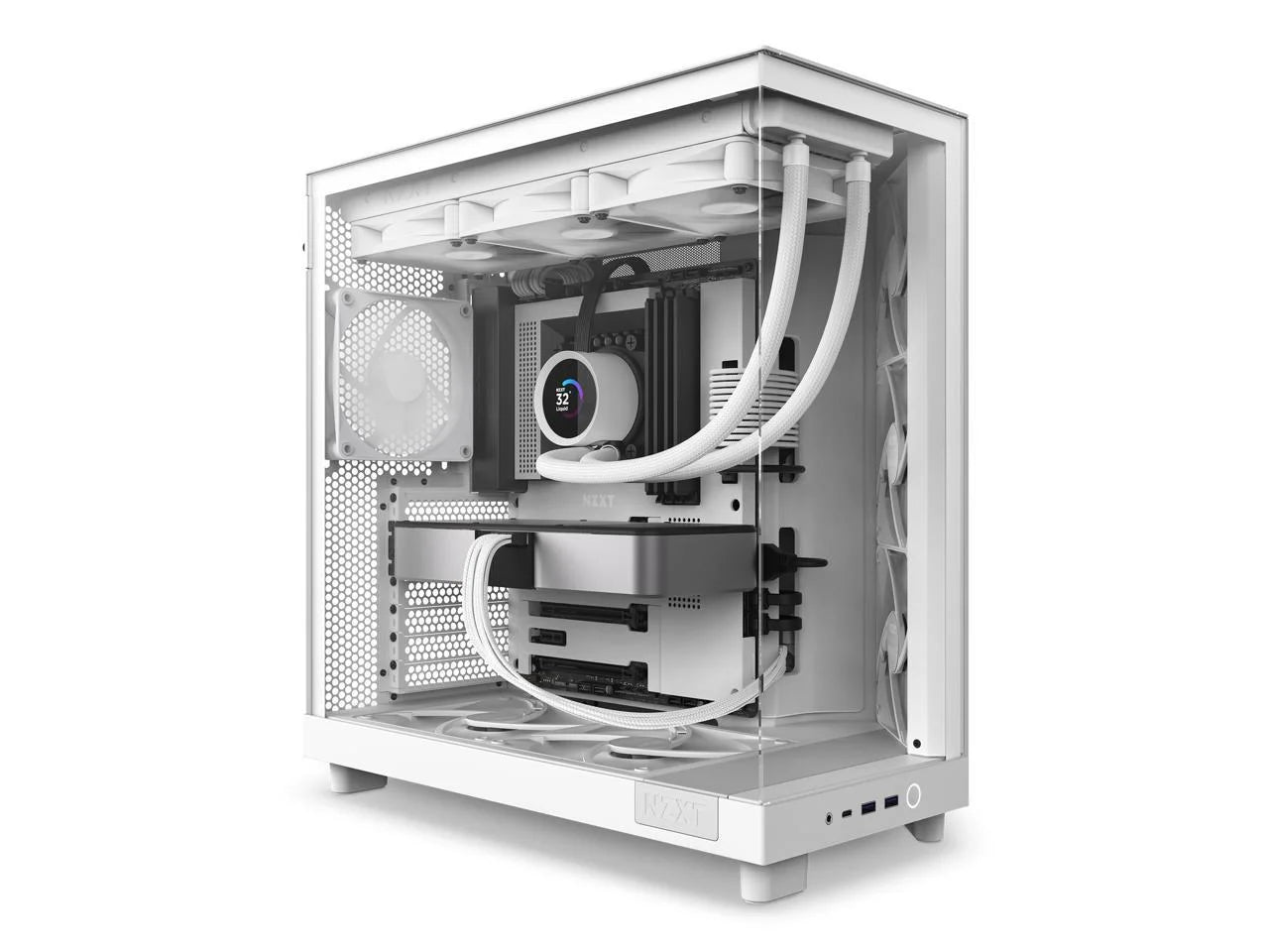 2025 NZXT H6 FLOW - Caja compacta de torre intermedia de doble cámara con flujo de aire, color blanco, CC-H61FW-01
