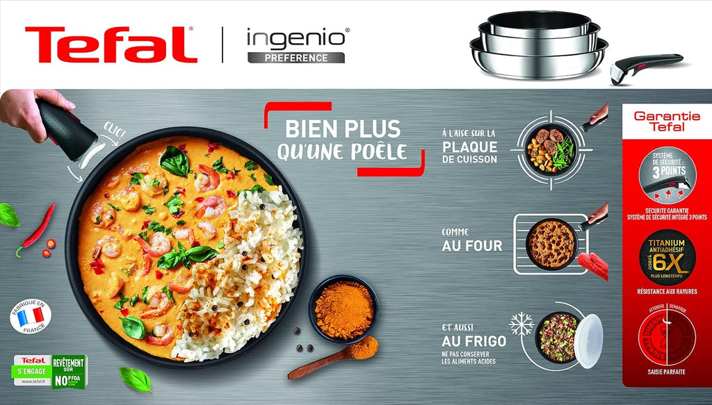 Tefal Ingenio Preference On Set of 2 Frying Pans 24/28 cm + 2 Saucepans 16/20 cm + 24 cm Pot + 26 cm Wok + 2 Removable Handles + 5 Accessories | Induction Safe, Non-Stick, PFOA Free