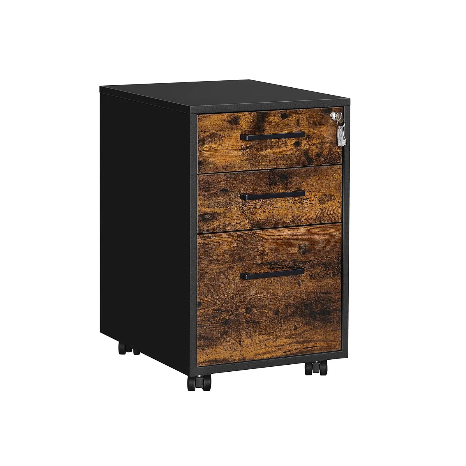 Archivador Móvil SONGMICS con Ruedas y Cerradura – Mueble de Oficina para Carpetas Colgantes A4/Legal/Carta, Estilo Industrial, Marrón Rústico y Negro