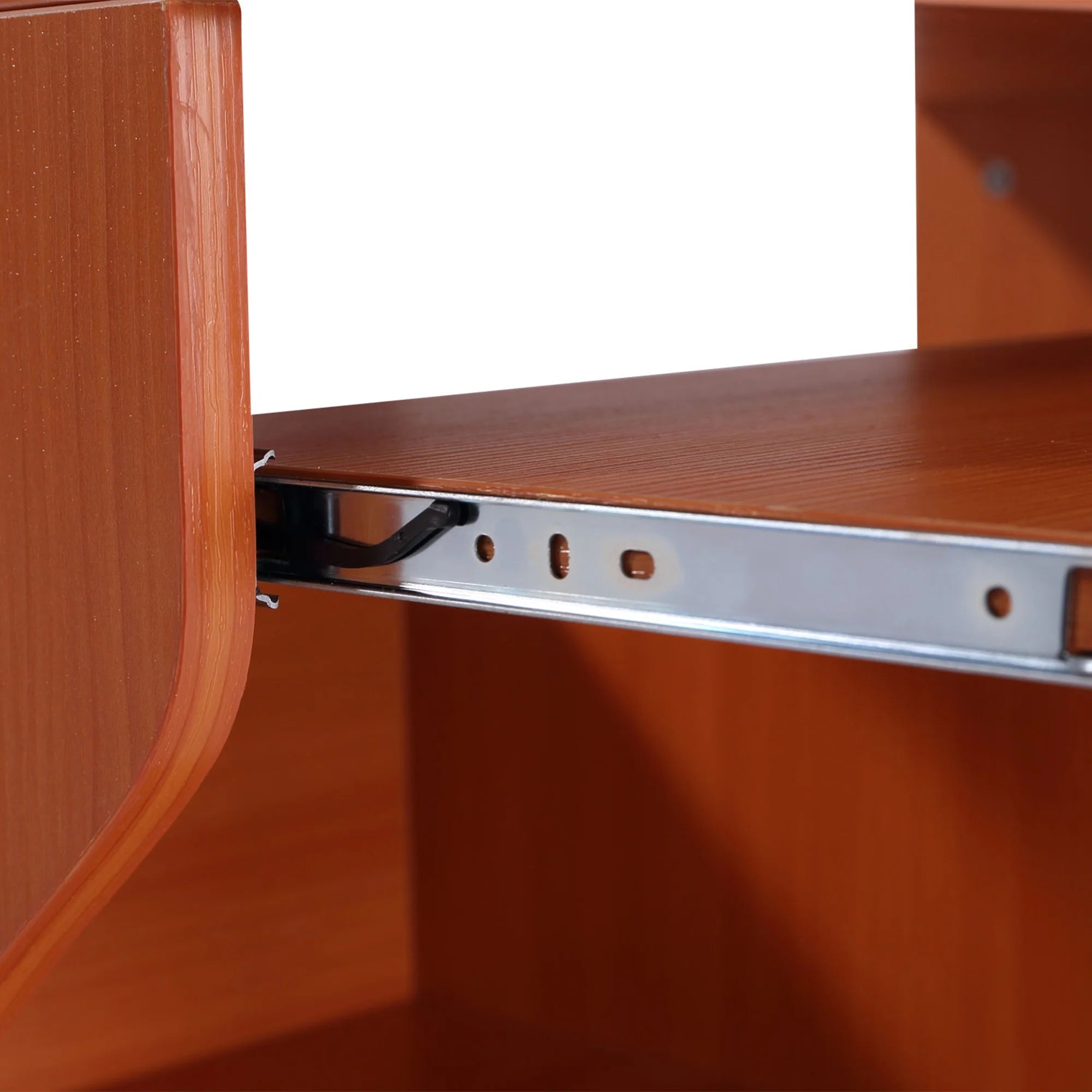 Escritorio para Ordenador con Bandeja Deslizante para Teclado, Estanterías de Almacenamiento y Ruedas, Color Cerezo