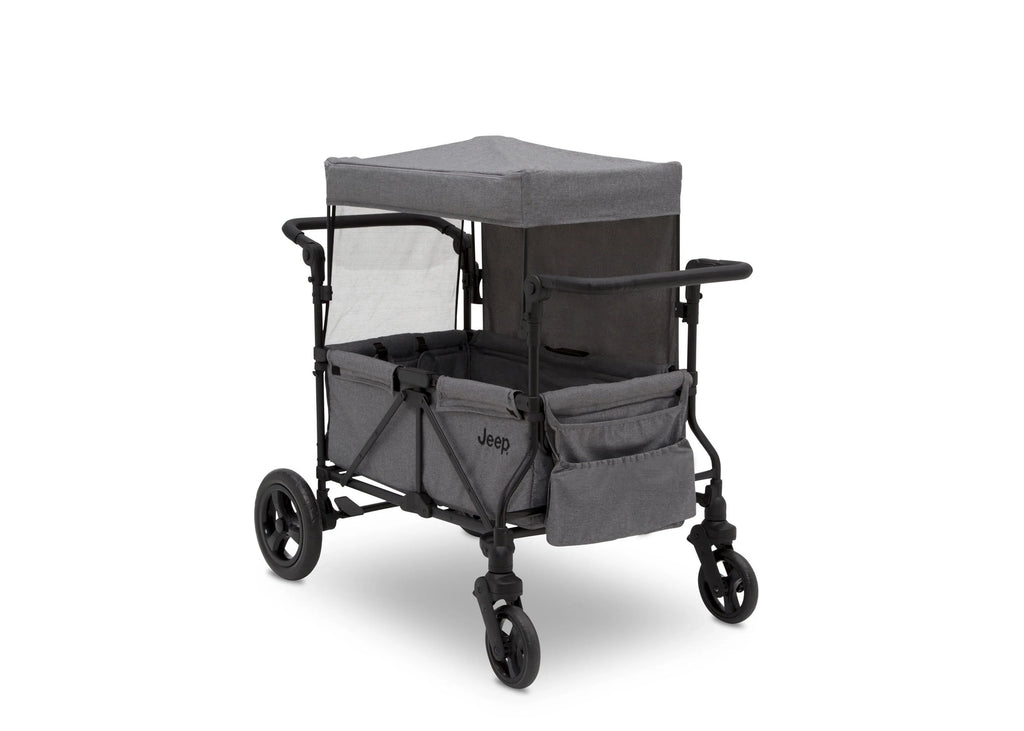 2025 Jeep Wrangler Stroller Wagon de Delta Children – 3 Modos: Portabebés, Cochecito y Carrito, Suspensión, Capota UV, Compatible con Sillas de Auto, Almacenamiento Múltiple, Manillares Ajustables