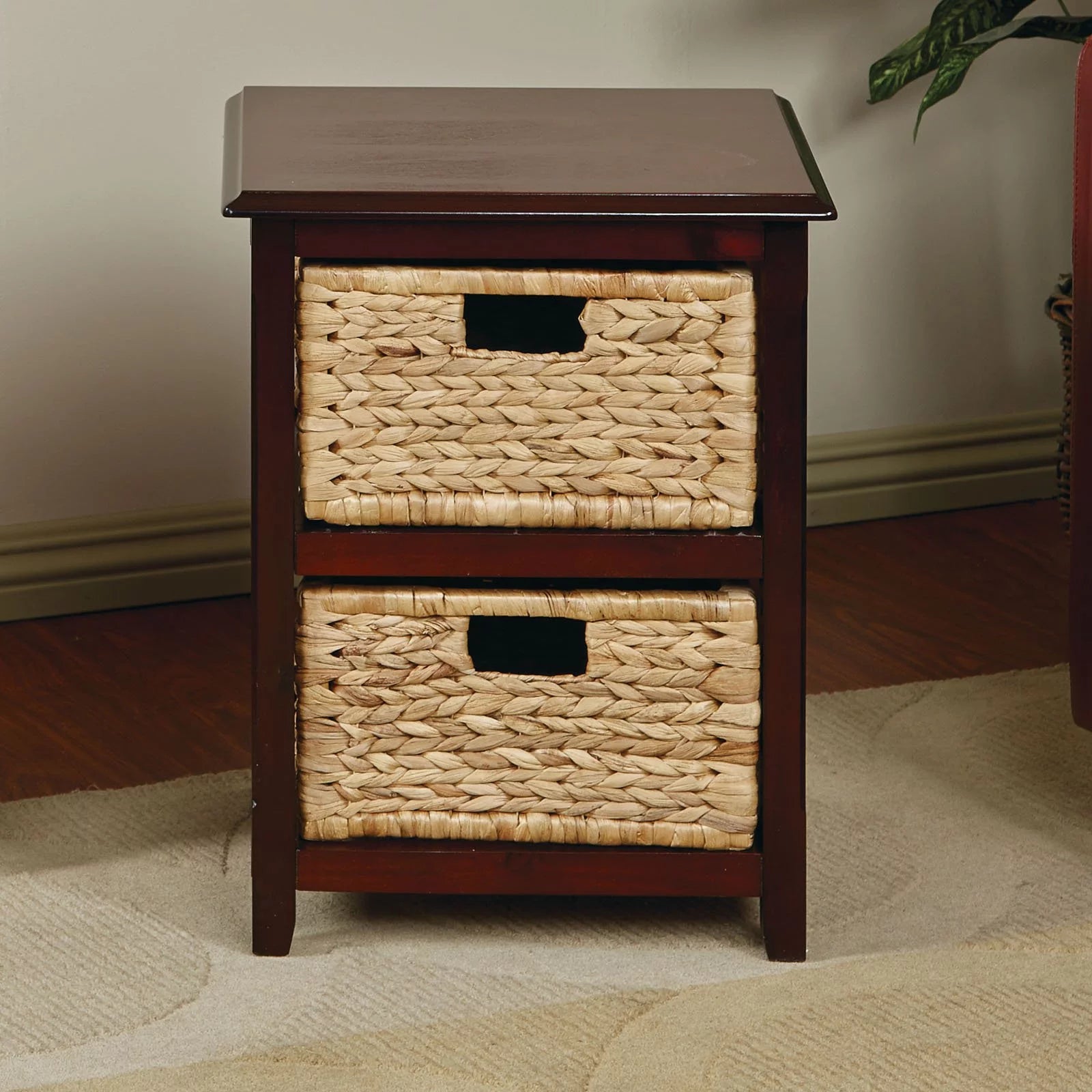 2025 Seabrook Mueble de almacenamiento de dos niveles en madera compuesta blanca con cestas naturales