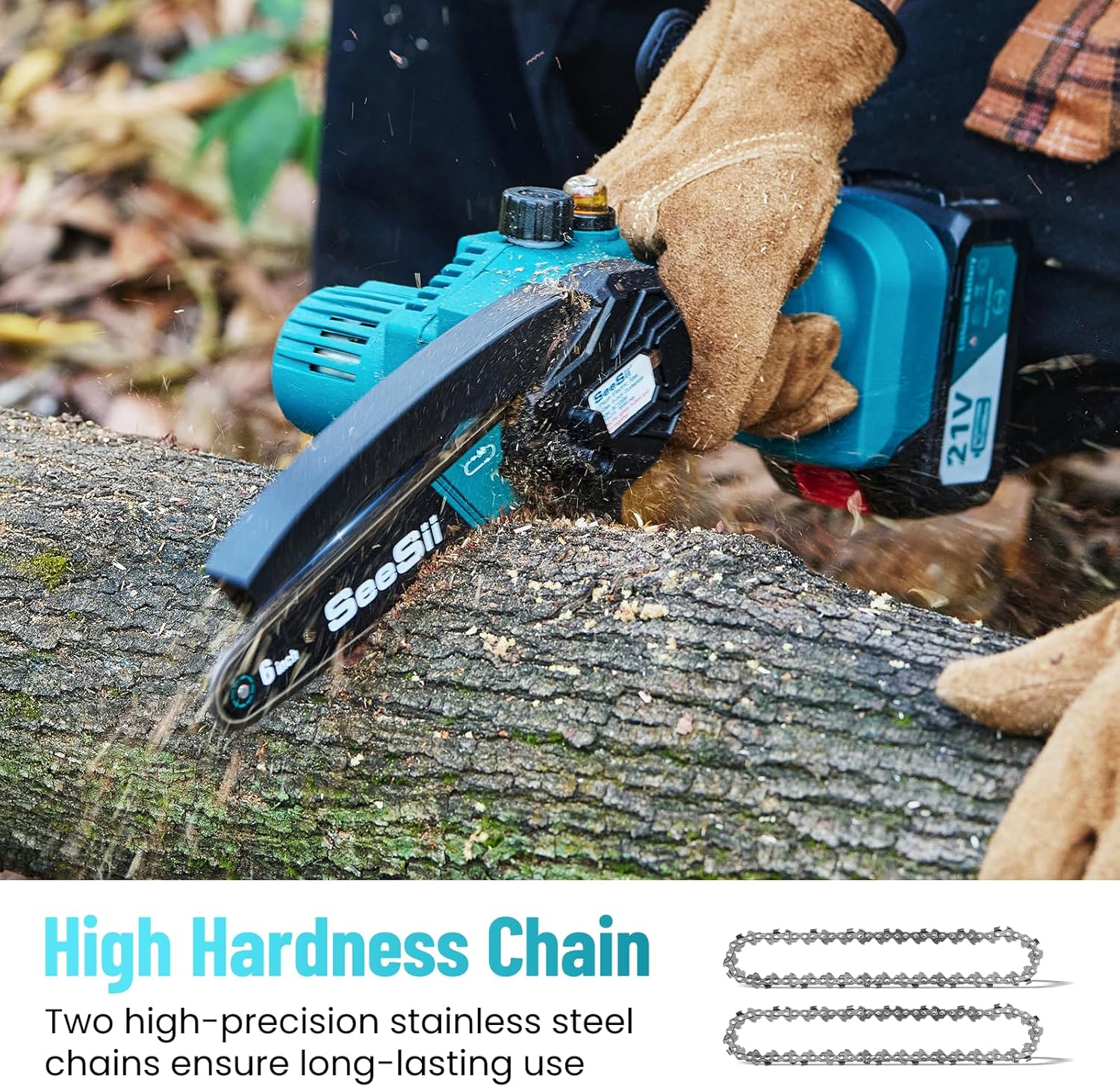 SEESII 2-in-1 Cordless Chain Saw and Mini Chainsaw with 2 4000mAh Batteries, 8 Inch Brushless Chainsaw with Telescopic Pole, Extendable up to 15 Feet for Tree Pruning
