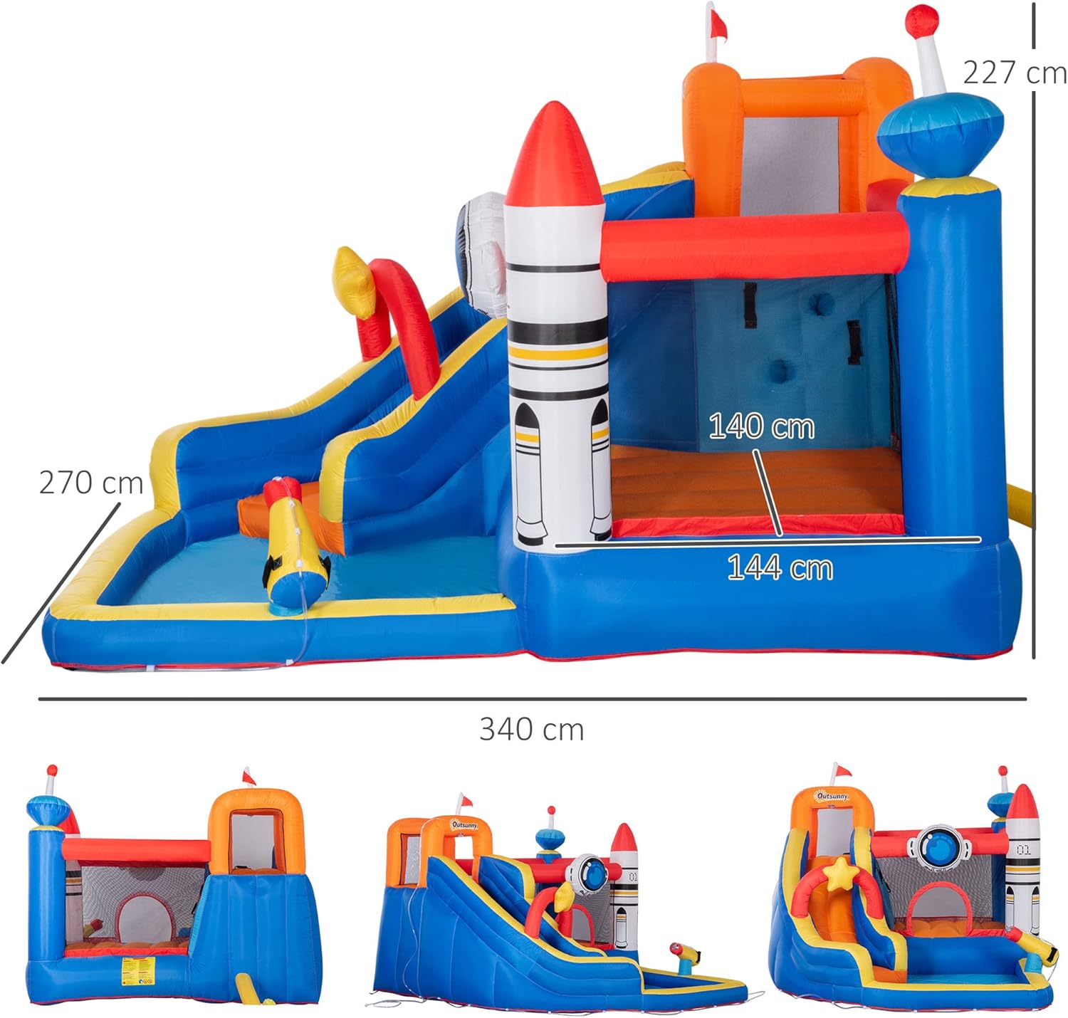 Outsunny Inflatable Game for Kids 3-8 Years Old Space Theme Oxford Fabric with Carry Bag, 11 Stakes and Patches Included, 340 x 270 x 227 cm