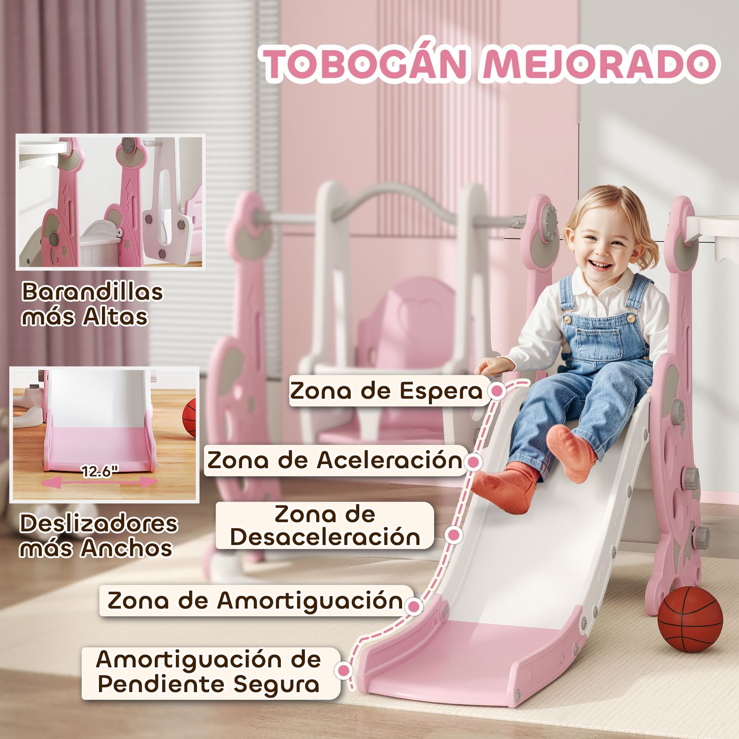 Tobogán Infantil 4 En 1 Con Columpio Y Tobogán Multicolor Aiyaplay