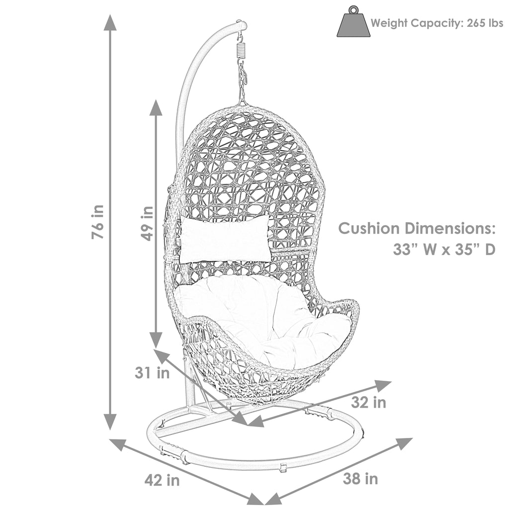 2025 Silla Colgante Tipo Huevo Sunnydaze Cordelia con Estructura de Acero y Cojín
