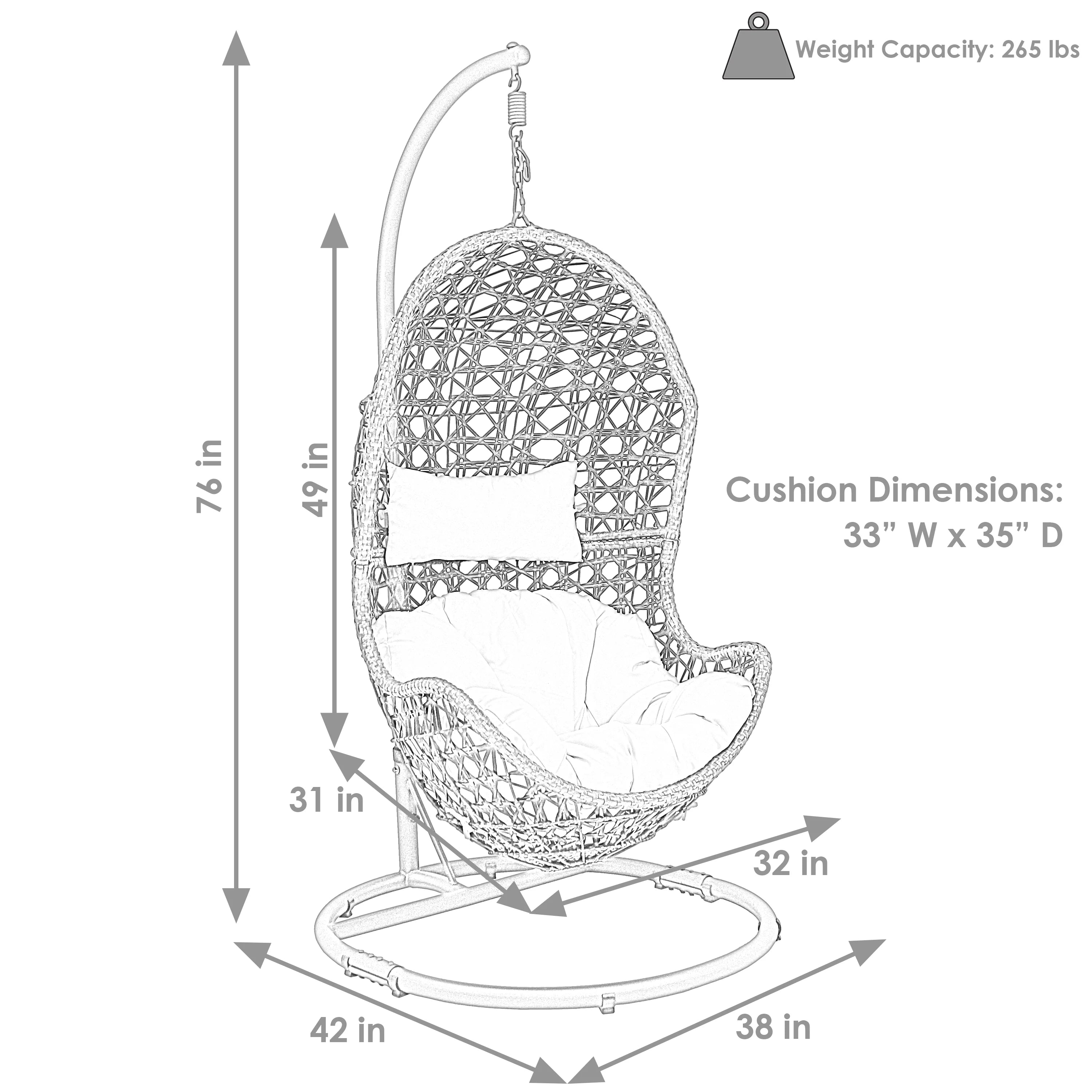2025 Silla Colgante Tipo Huevo Sunnydaze Cordelia con Estructura de Acero y Cojín