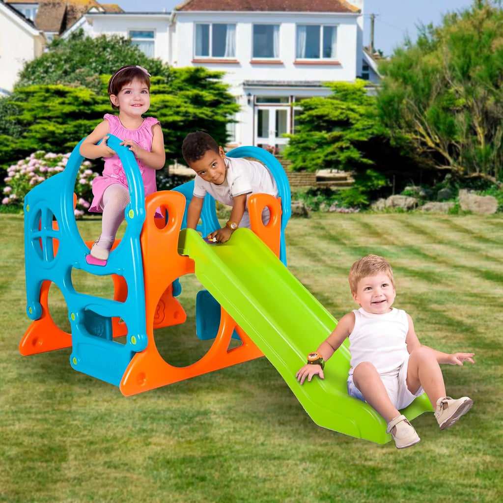 FEBER - Wood House, Centro de Actividades en el Bosque con Tobogán y Mesa Convertible en Arenero, Colores Luminosos y Resistentes a la Luz, Fácil Montaje, Niños de 3 a 8 años, Famosa (800009590)
