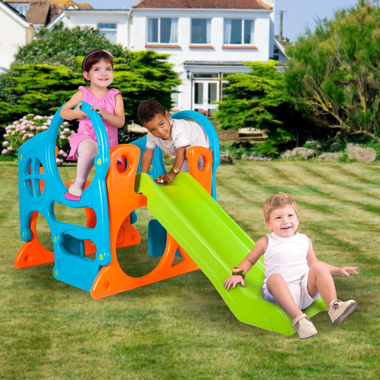 FEBER - Wood House, Centro de Actividades en el Bosque con Tobogán y Mesa Convertible en Arenero, Colores Luminosos y Resistentes a la Luz, Fácil Montaje, Niños de 3 a 8 años, Famosa (800009590)