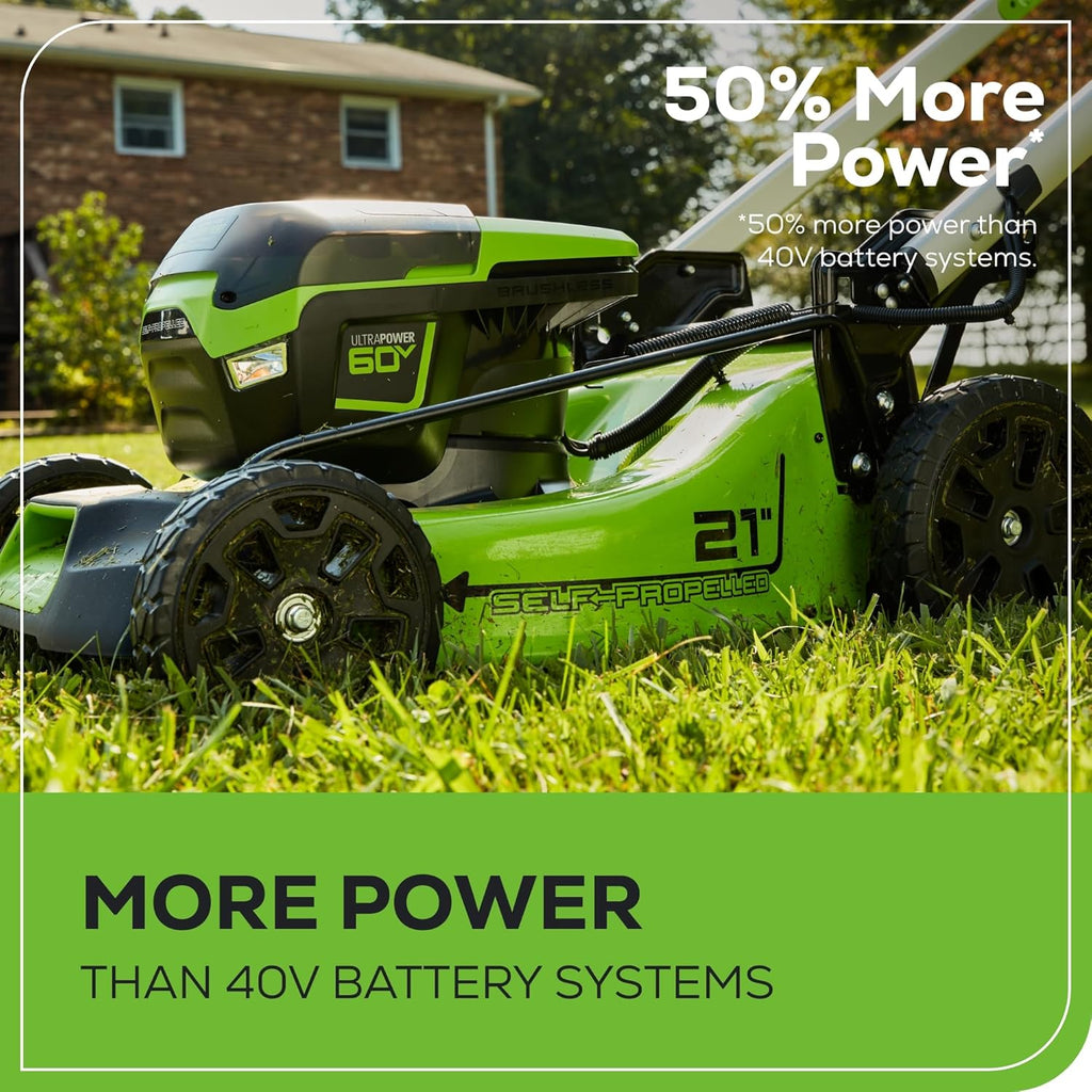2025 Cortadora de Césped Inalámbrica Greenworks 60V 21” (Auto-Propulsada), 2 Baterías de 4.0Ah y Cargador Rápido Dual