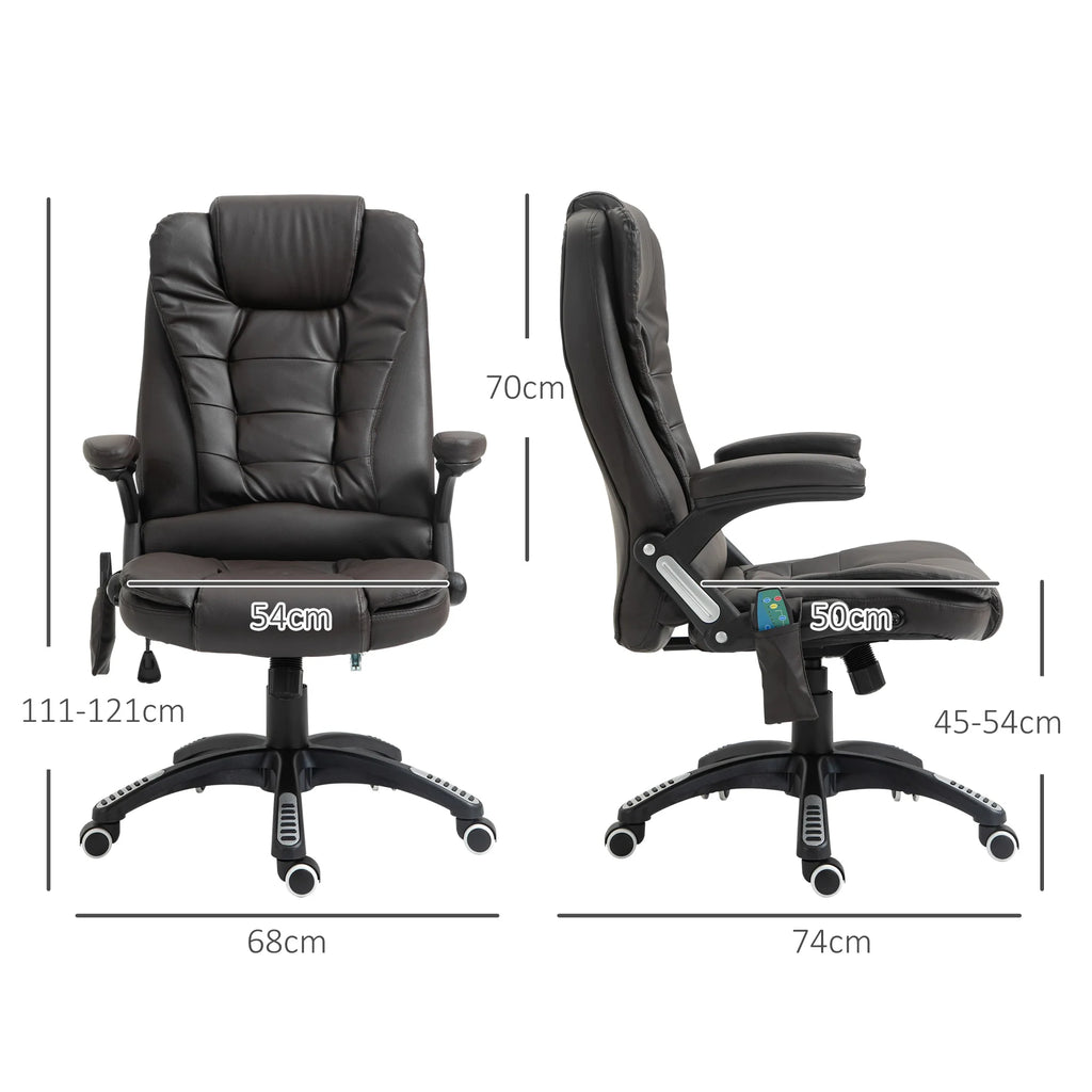 Silla de oficina ejecutiva con masaje y calefacción, sillón de oficina de cuero PU con respaldo alto, marrón